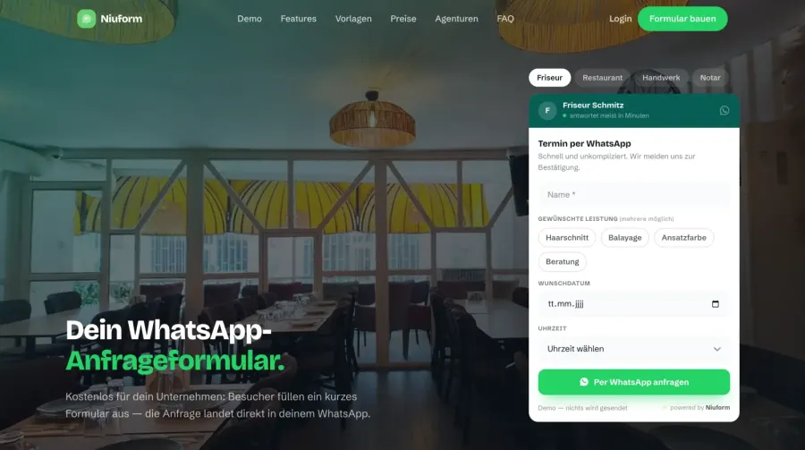 Landingpage von Niuform